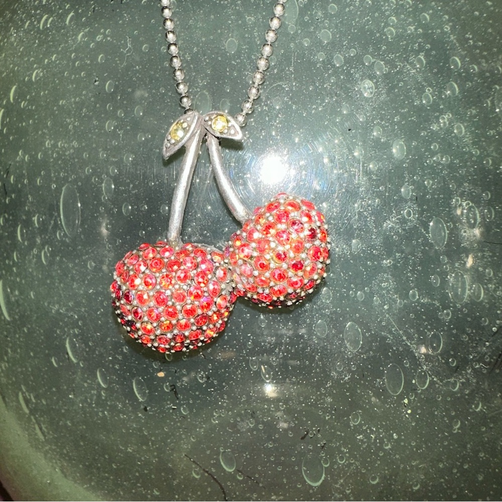Gun metal cherry rhinestone necklace